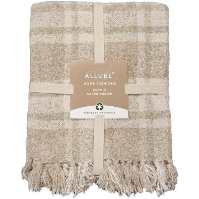 Allure Home Fashions Darwin Natural Chenille Checked Tartan Throw 150 x 200cm - Brown - Wilko - image 1
