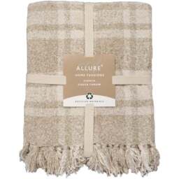 Allure Home Fashions Darwin Natural Chenille Checked Tartan Throw 150 x 200cm - Brown - Wilko
