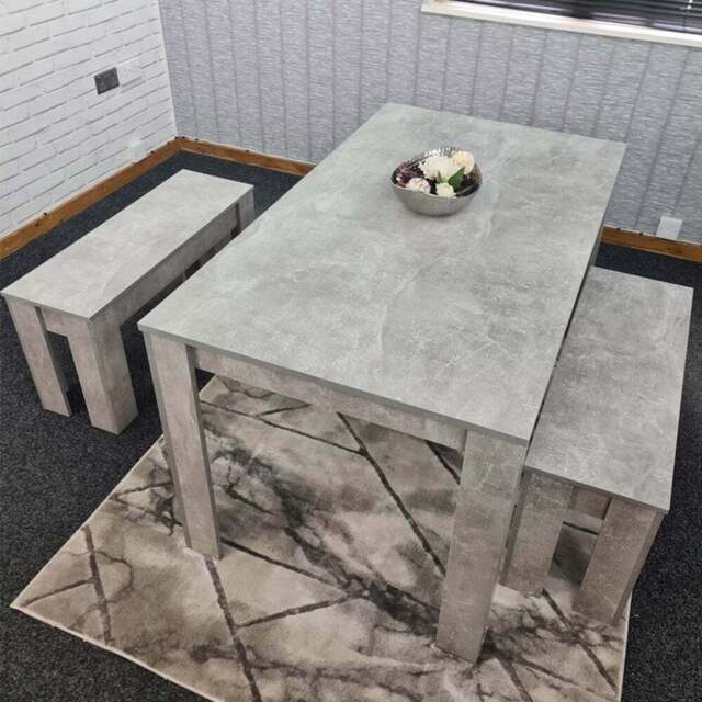 Portland 4 Seater Bench Dining Set Stone Grey and Grey - Wilko - image 1