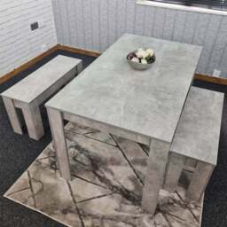 Portland 4 Seater Bench Dining Set Stone Grey and Grey - Wilko
