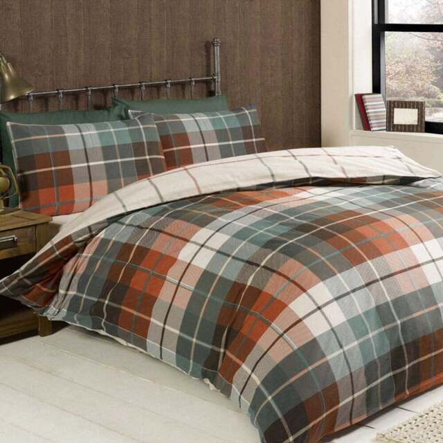 Rapport Home Lomond Check Flannellette Single Terracotta Brushed Cotton Duvet Set - Orange - Wilko - image 1