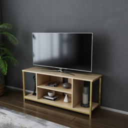 Decorotika Rinaldo 4 Open Shelf Gold and Oak Wide TV Unit - Size: 51 x 120 x 35cm - Multi - Wilko - thumbnail 6