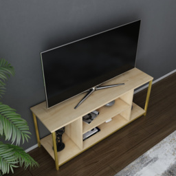 Decorotika Rinaldo 4 Open Shelf Gold and Oak Wide TV Unit - Size: 51 x 120 x 35cm - Multi - Wilko - thumbnail 4