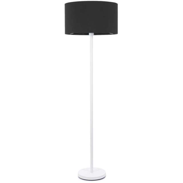 ValueLights Charlie Black Drum Shade White Floor Lamp and Bulb - Size: 148 x 45 x 45cm - Wilko - image 1