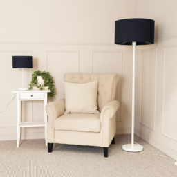 ValueLights Charlie Black Drum Shade White Floor Lamp and Bulb - Size: 148 x 45 x 45cm - Wilko - thumbnail 6