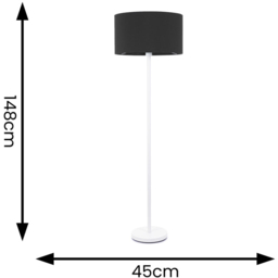 ValueLights Charlie Black Drum Shade White Floor Lamp and Bulb - Size: 148 x 45 x 45cm - Wilko - thumbnail 7