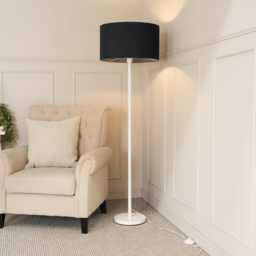 ValueLights Charlie Black Drum Shade White Floor Lamp and Bulb - Size: 148 x 45 x 45cm - Wilko - thumbnail 3