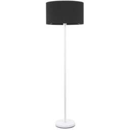 ValueLights Charlie Black Drum Shade White Floor Lamp and Bulb - Size: 148 x 45 x 45cm - Wilko
