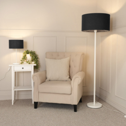 ValueLights Charlie Black Drum Shade White Floor Lamp and Bulb - Size: 148 x 45 x 45cm - Wilko - thumbnail 4