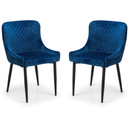 Julian Bowen Luxe Set of 2 Blue Velvet Dining Chair - Black - Wilko - thumbnail 3