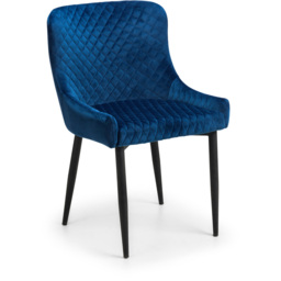 Julian Bowen Luxe Set of 2 Blue Velvet Dining Chair - Black - Wilko - thumbnail 4