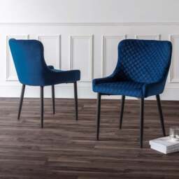 Julian Bowen Luxe Set of 2 Blue Velvet Dining Chair - Black - Wilko