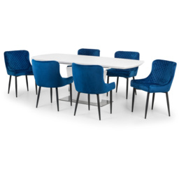 Julian Bowen Luxe Set of 2 Blue Velvet Dining Chair - Black - Wilko - thumbnail 6