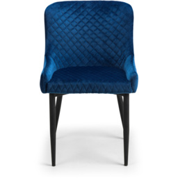 Julian Bowen Luxe Set of 2 Blue Velvet Dining Chair - Black - Wilko - thumbnail 5