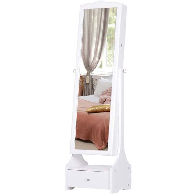 Portland Single Door Single Drawer White Mirrored Jewellery Cabinet with LED - Size: 150 x 45cm - Wilko - image 1
