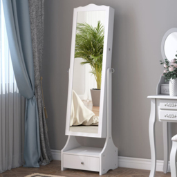 Portland Single Door Single Drawer White Mirrored Jewellery Cabinet with LED - Size: 150 x 45cm - Wilko - thumbnail 3