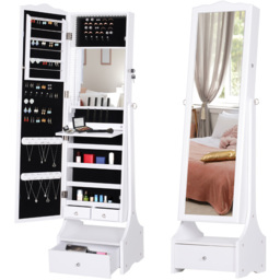Portland Single Door Single Drawer White Mirrored Jewellery Cabinet with LED - Size: 150 x 45cm - Wilko - thumbnail 4