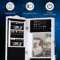 Portland Single Door Single Drawer White Mirrored Jewellery Cabinet with LED - Size: 150 x 45cm - Wilko - thumbnail 7