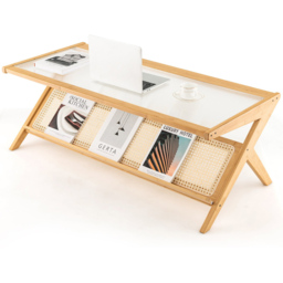 Costway Natural Bamboo Coffee Table - Size: 132 x 58 x 13cm - Cream - Wilko - thumbnail 4