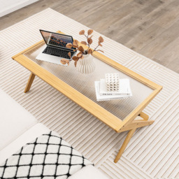 Costway Natural Bamboo Coffee Table - Size: 132 x 58 x 13cm - Cream - Wilko - thumbnail 5