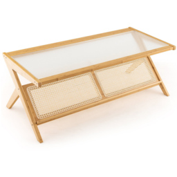 Costway Natural Bamboo Coffee Table - Size: 132 x 58 x 13cm - Cream - Wilko - thumbnail 3