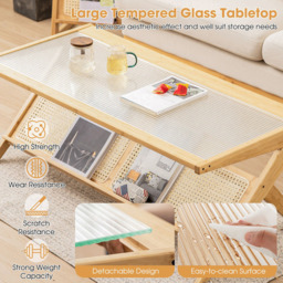 Costway Natural Bamboo Coffee Table - Size: 132 x 58 x 13cm - Cream - Wilko - thumbnail 6