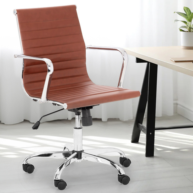 Julian Bowen Gio Brown and Chrome Faux Leather Swivel Office Chair - Size: 58 x 56 x 98cm - Wilko - image 1