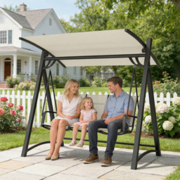 Outsunny 3 Seater Cream Adjustable Swing Chair with Canopy - Wilko - thumbnail 4