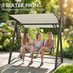 Outsunny 3 Seater Cream Adjustable Swing Chair with Canopy - Wilko - thumbnail 5