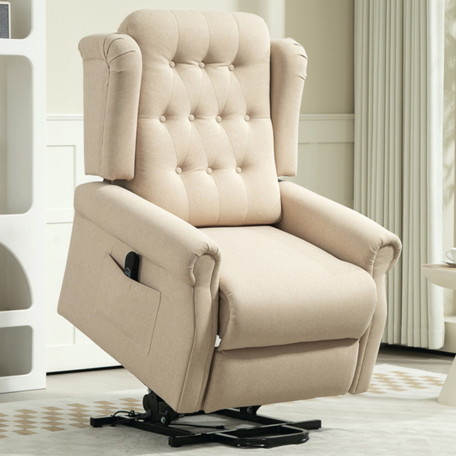 HOMCOM Beige Wingback Button Tufted Electric Power Lift Elderly Recliner Armchair - Size: Single - Yellow - Wilko - image 1