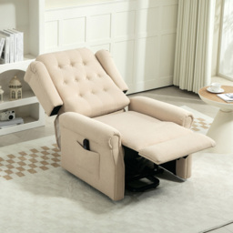 HOMCOM Beige Wingback Button Tufted Electric Power Lift Elderly Recliner Armchair - Size: Single - Yellow - Wilko - thumbnail 5