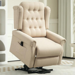 HOMCOM Beige Wingback Button Tufted Electric Power Lift Elderly Recliner Armchair - Size: Single - Yellow - Wilko