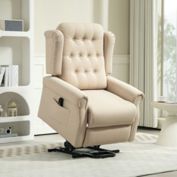 HOMCOM Beige Wingback Button Tufted Electric Power Lift Elderly Recliner Armchair - Size: Single - Yellow - Wilko - thumbnail 4
