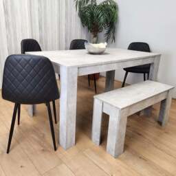 Kosy Koala 6 Seater Faux Leather Dining Bench Set Stone Grey Effect and Black - Multi - Portland - Wilko