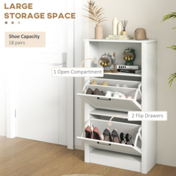 HOMCOM 2 Flip Down Drawer Single Drawer White Narrow Shoe Cabinet - Size: 105 x 24 x 58cm - Wilko - thumbnail 5