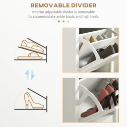 HOMCOM 2 Flip Down Drawer Single Drawer White Narrow Shoe Cabinet - Size: 105 x 24 x 58cm - Wilko - thumbnail 7