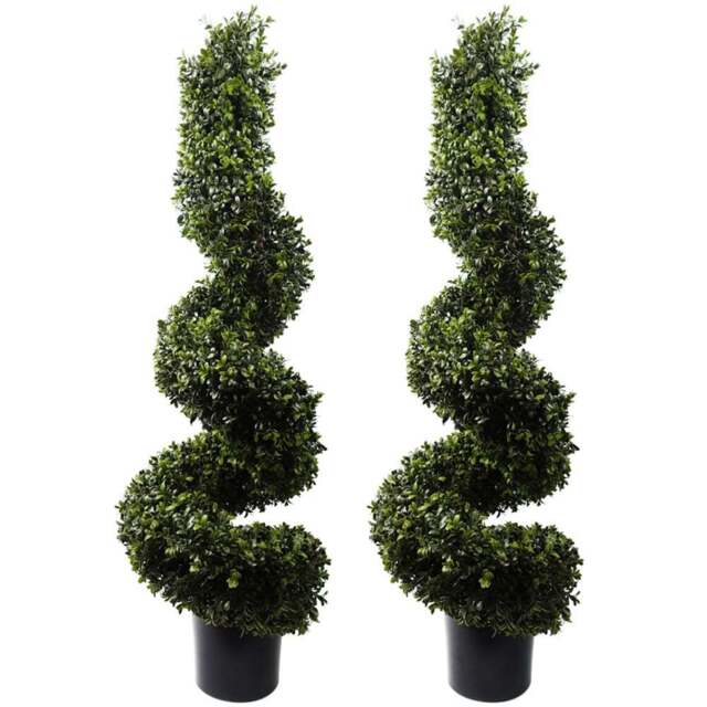 Leaf Buxus Spiral Boxwood Artificial Tree in Pot 4ft 2 Pack - Size: 120 x 40 x 40cm - Green - Wilko - image 1