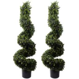Leaf Buxus Spiral Boxwood Artificial Tree in Pot 4ft 2 Pack - Size: 120 x 40 x 40cm - Green - Wilko - thumbnail 1