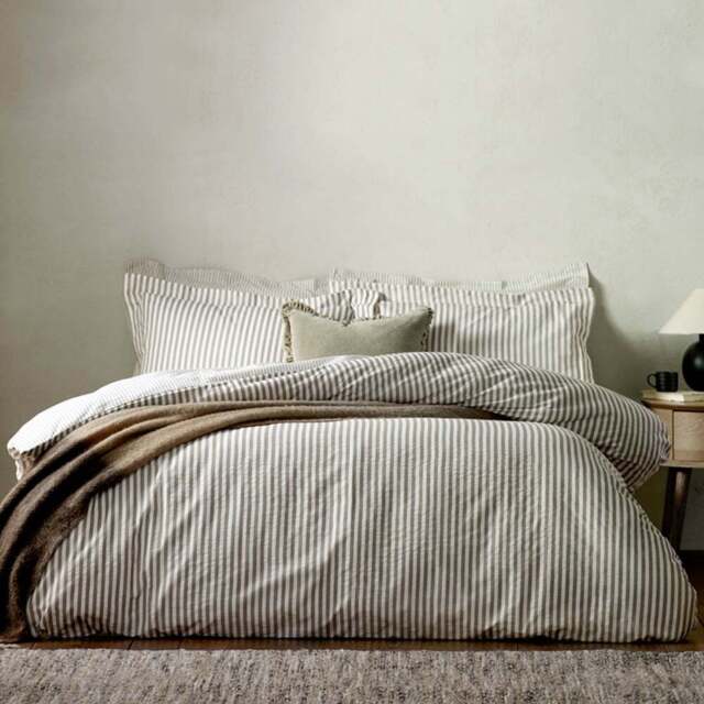 Yard Hebden Double Melange Stripe Cotton Mole Duvet Set - Brown - Wilko - image 1