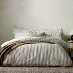 Yard Hebden Double Melange Stripe Cotton Mole Duvet Set - Brown - Wilko - thumbnail 1