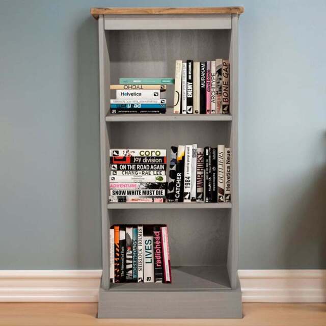 Corona 3 Shelf Grey Wax Finish Low Narrow Bookcase - Wilko - image 1