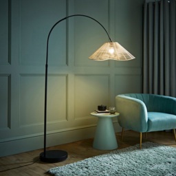 ValueLights Louis Natural Wicker Tapered Shade Black Curved LED Floor Lamp - Size: 180 x 45 x 105cm - Wilko - thumbnail 3