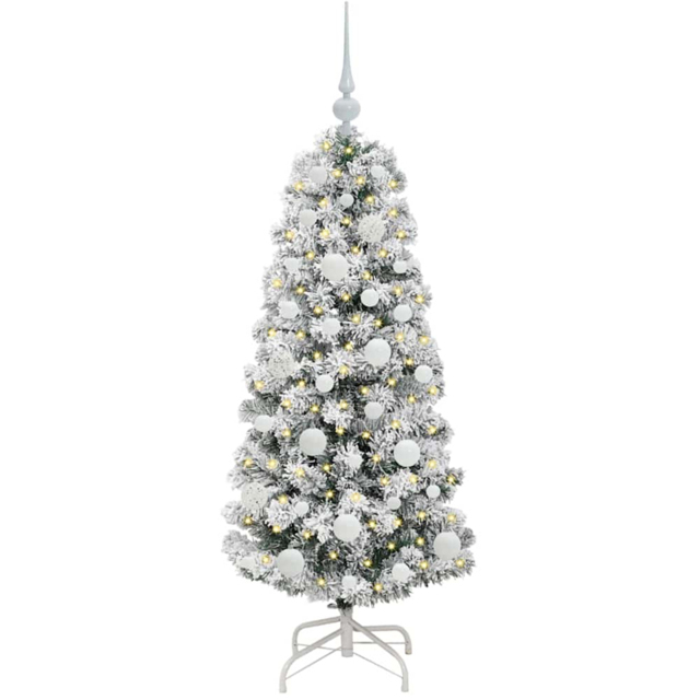 vidaXL Pre-Lit Warm White LED and White Baubles Snow Flocked Artificial Christmas Tree 3.9ft - Green - Wilko - image 1