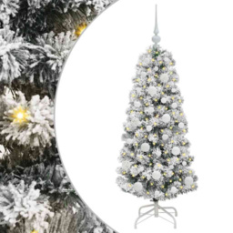 vidaXL Pre-Lit Warm White LED and White Baubles Snow Flocked Artificial Christmas Tree 3.9ft - Green - Wilko - thumbnail 3