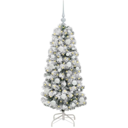 vidaXL Pre-Lit Warm White LED and White Baubles Snow Flocked Artificial Christmas Tree 3.9ft - Green - Wilko - thumbnail 1