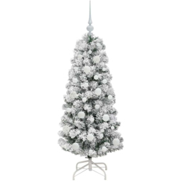 vidaXL Pre-Lit Warm White LED and White Baubles Snow Flocked Artificial Christmas Tree 3.9ft - Green - Wilko - thumbnail 5