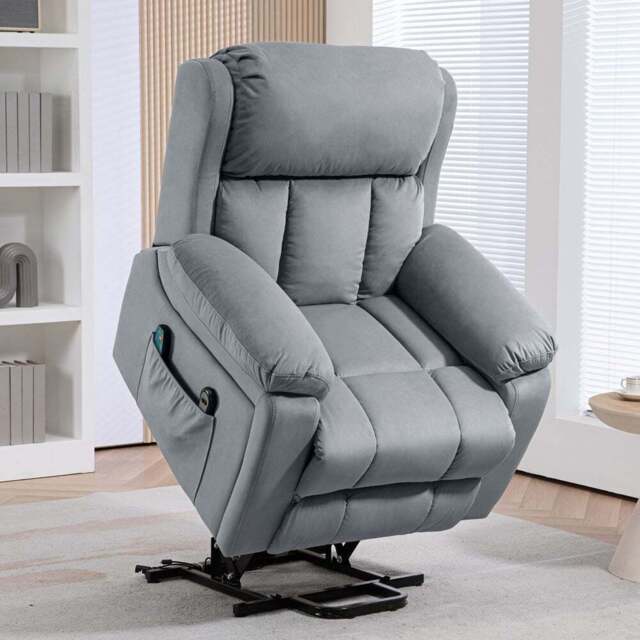 HOMCOM Grey Lift Riser and Recliner Chair with Remote Controller - Size: Single - Wilko - image 1
