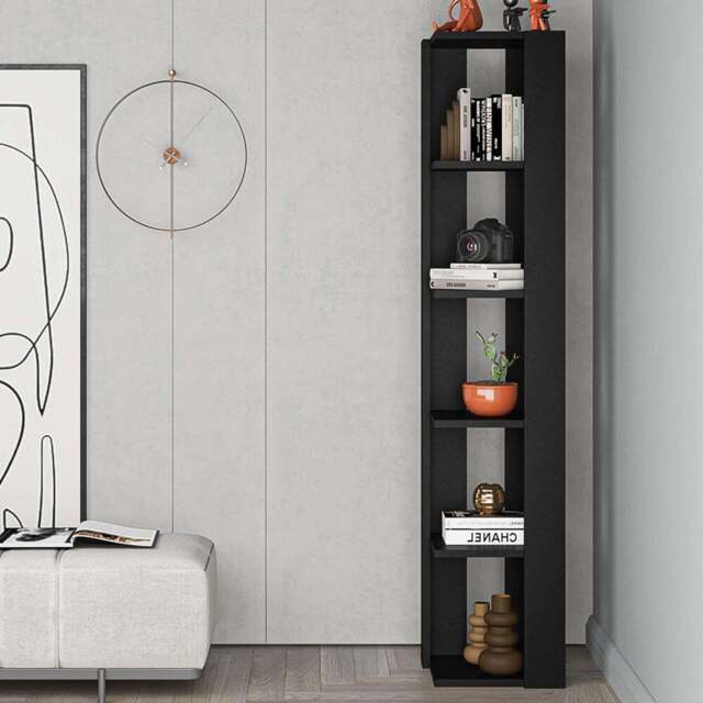 Decortie Nati 5 Shelf Black Bute Modern Corner Bookcase - Wilko - image 1