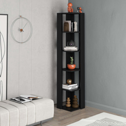 Decortie Nati 5 Shelf Black Bute Modern Corner Bookcase - Wilko - thumbnail 4