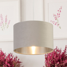Lighting Collection Light Grey Silver Inner Velvet Drum Shade - Size: 18 x 28 x 28cm - Wilko - thumbnail 3